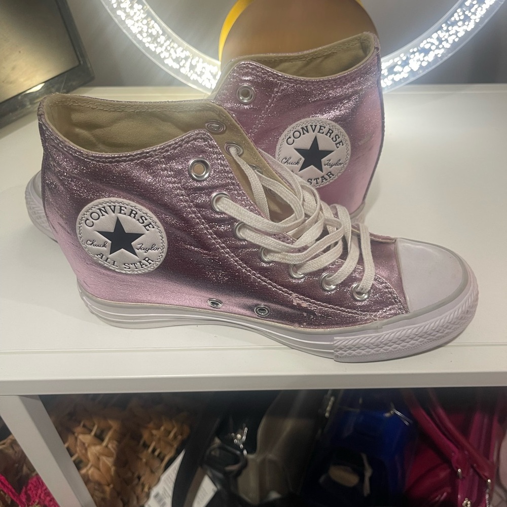 Converse Pink and White High-Top Sneakers